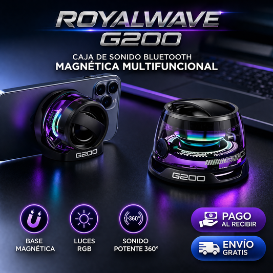 Royalwave G200™ | Altavoz Bluetooth 5.3 Magnético con Sonido Inmersivo y RGB